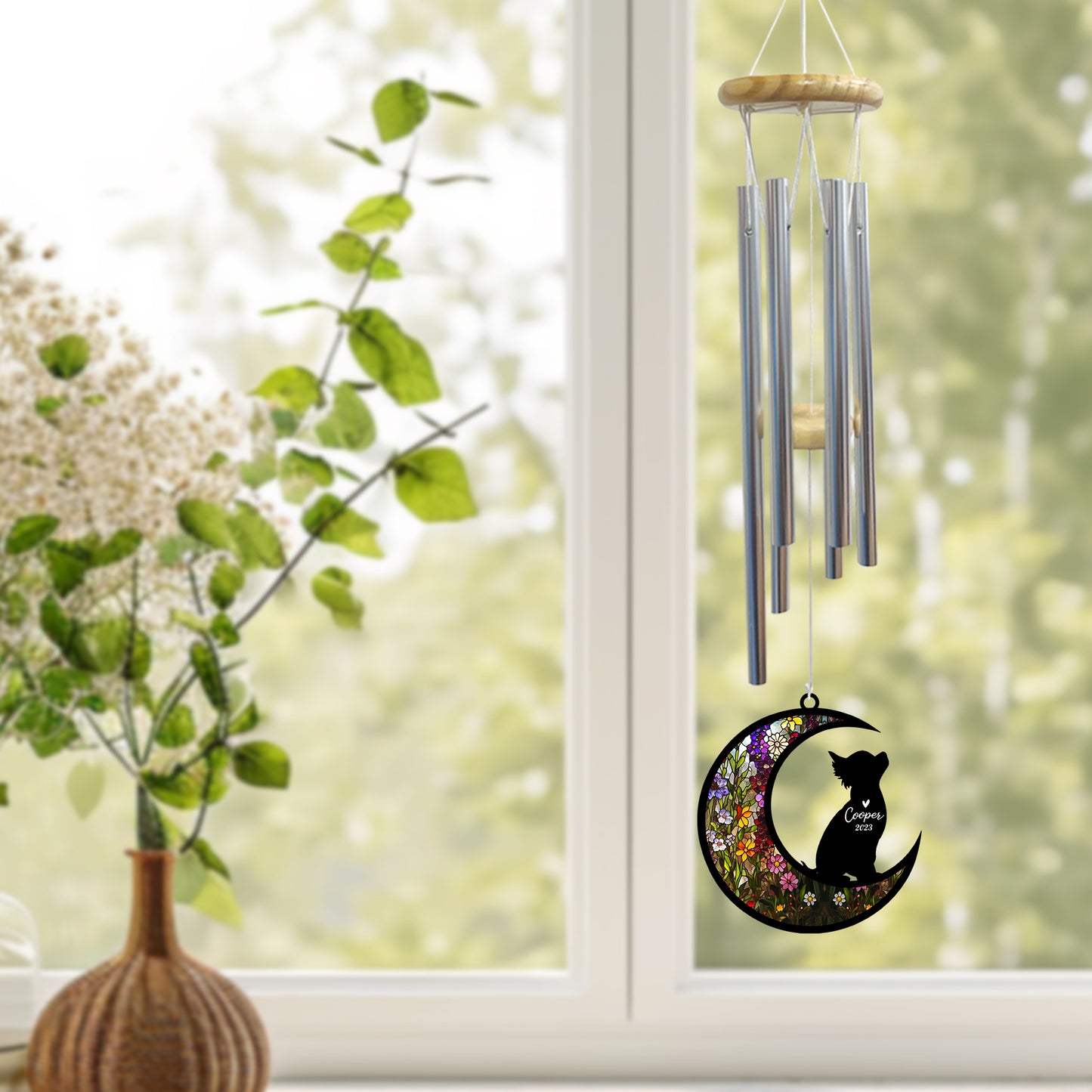 Netecom Chihuahua Dog Wind Chimes Memorial, Personalized Pet Memorial Windchime for Dogs Suncatcher, Loss of Pet Remembrance Gift, Sympathy Wind Chimes Garden Decor, Dog Passing Away Gifts