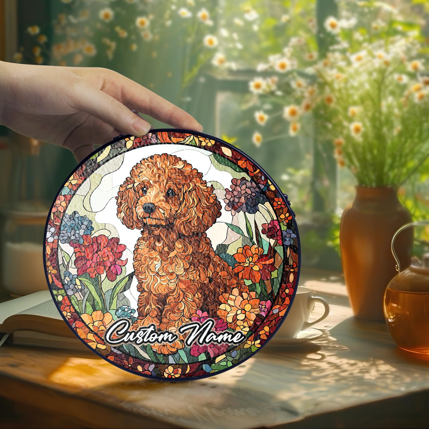Netecom Personalized Poodle Dog Ornament, Custom Pet Memorial Suncatcher, Pet Loss Remembrance Gift, Christmas Decoration