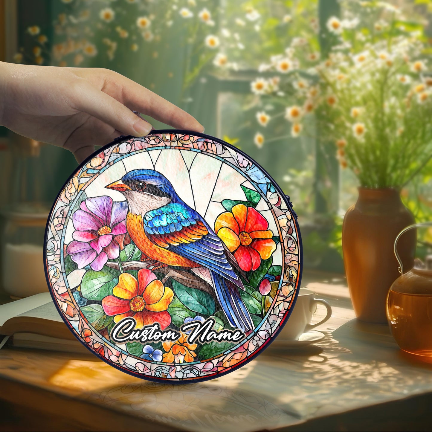 Netecom Custom Bird Stained Glass Ornament, Personalized Memorial Suncatcher, Pet Loss Remembrance Gift, Christmas Decoration