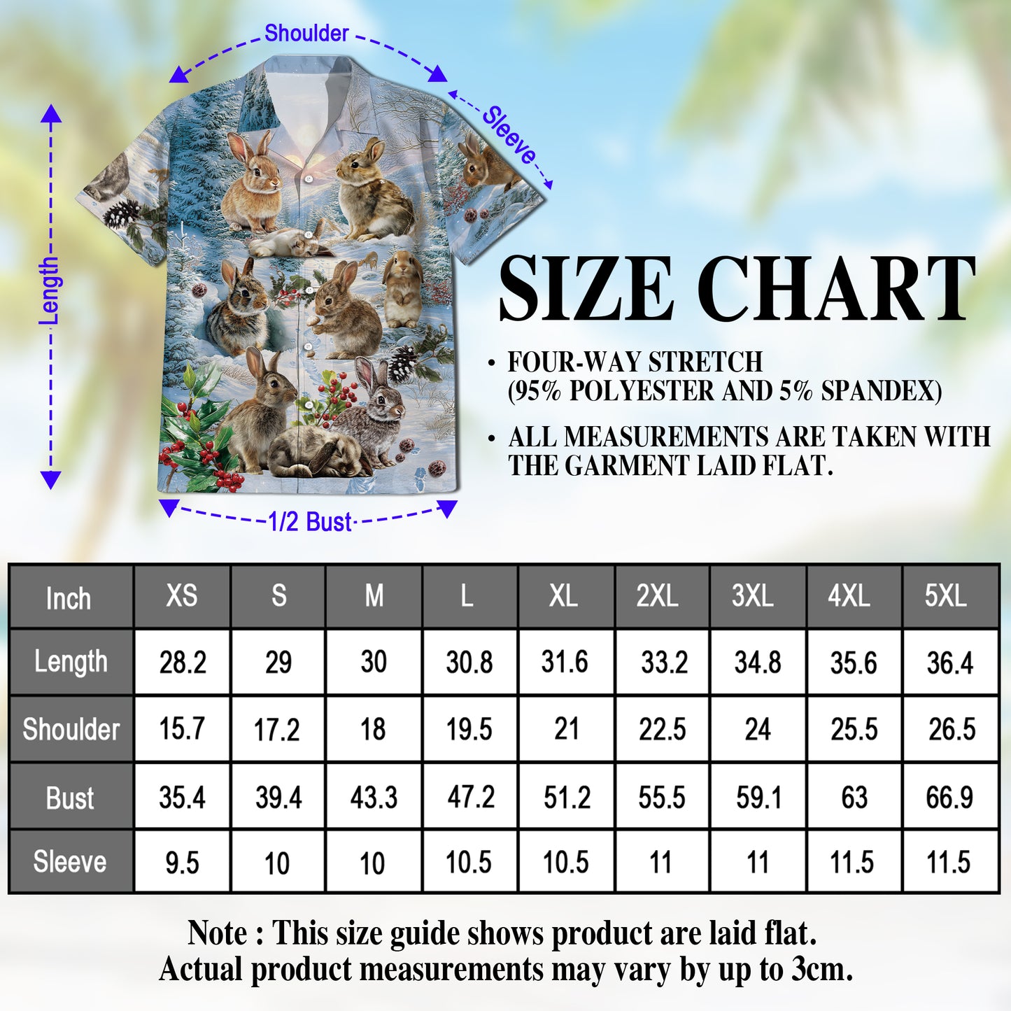 Netecom Rabbits in Snow Hawaiian Shirt for Men, Winter Bunny Holiday Button Down Summer Beach Short Sleeve Shirt