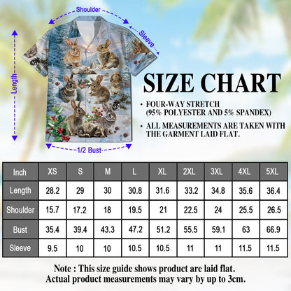 Netecom Rabbits in Snow Hawaiian Shirt for Men, Winter Bunny Holiday Button Down Summer Beach Short Sleeve Shirt
