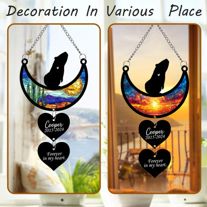 Netecom Personalized Guinea Pig Moon Heart Memorial Suncatcher, Custom Guinea Pig Ornament with Name Date, Pet Loss Sympathy Gift, Pet Remembrance Keepsake