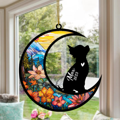 Netecom Personalized Chihuahua Memorial Suncatcher, Beagle Christmas Ornament with Name Date, Dog Memorial Ornament Loss of Pet Sympathy Gift, Pet Loss Stained Glass