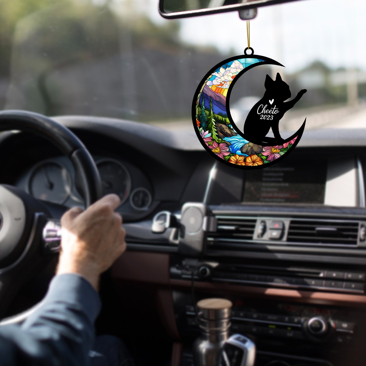 Netecom Personalized Boston Terrier Dog Memorial Suncatcher, Christmas Ornament with Name Date, Pet Loss Stained Glass Sun Catcher, Dog Memorial Ornament, Bereavement Sympathy Gift for Dog Lovers