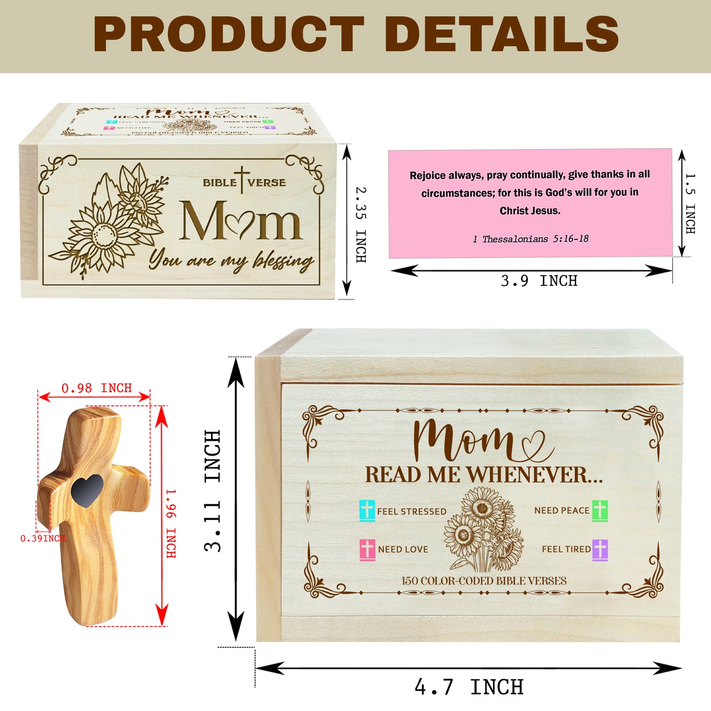 Netecom Bible Verses Box for Mom with Prayer Cross, 150 Upgrade Bible Verse Cards Box Set for Emotions and Feelings, 4 Emotional Themes, Religious Gift for Mother, Encouragement & Love