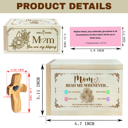 Netecom Bible Verses Box for Mom with Prayer Cross, 150 Upgrade Bible Verse Cards Box Set for Emotions and Feelings, 4 Emotional Themes, Religious Gift for Mother, Encouragement & Love