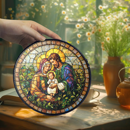 Netecom Holy Family Stained Glass Ornament – Nativity Scene Window Sun Catcher, Christian Christmas Gift for Home