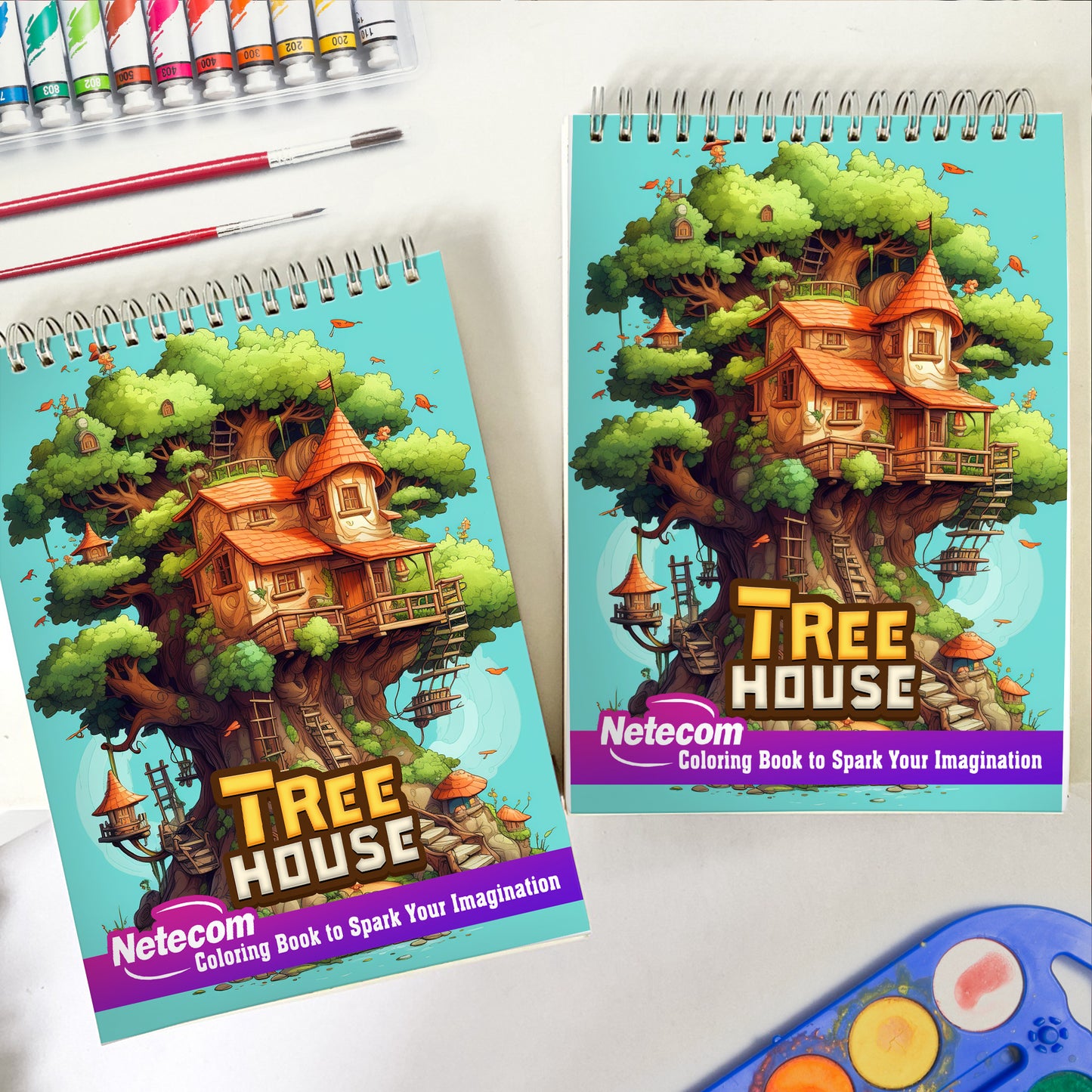 Tree House Spiral Bound Coloring Book, Explore 30 Intriguing Coloring Pages, Depicting Treehouses as Tranquil Retreats and Cozy Sanctuaries in Nature