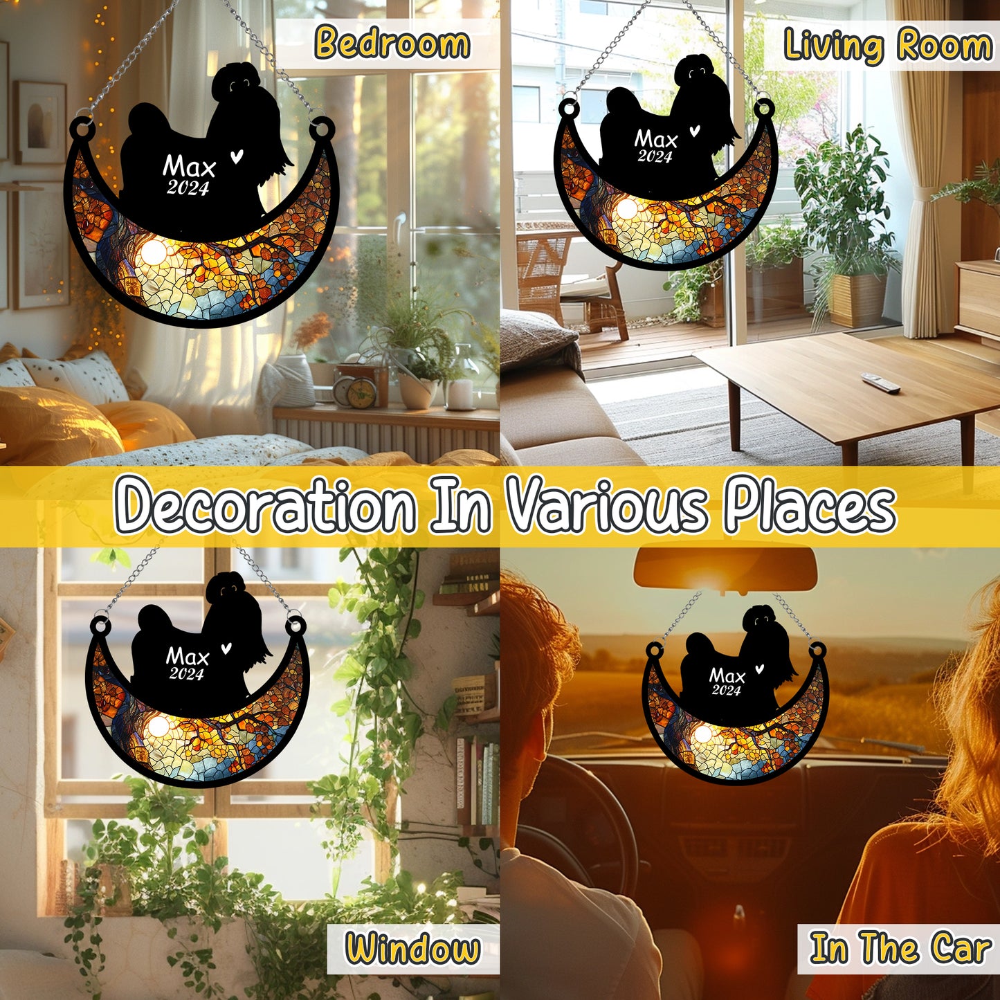 Netecom Personalized Shih Tzu Memorial Suncatcher, Custom Shih Tzu Ornament with Name Date, Dog Loss Sympathy Gift, Pet Loss Remembrance Gifts, Bereavement Gifts for Loss of Pet, Dog Grief Gift