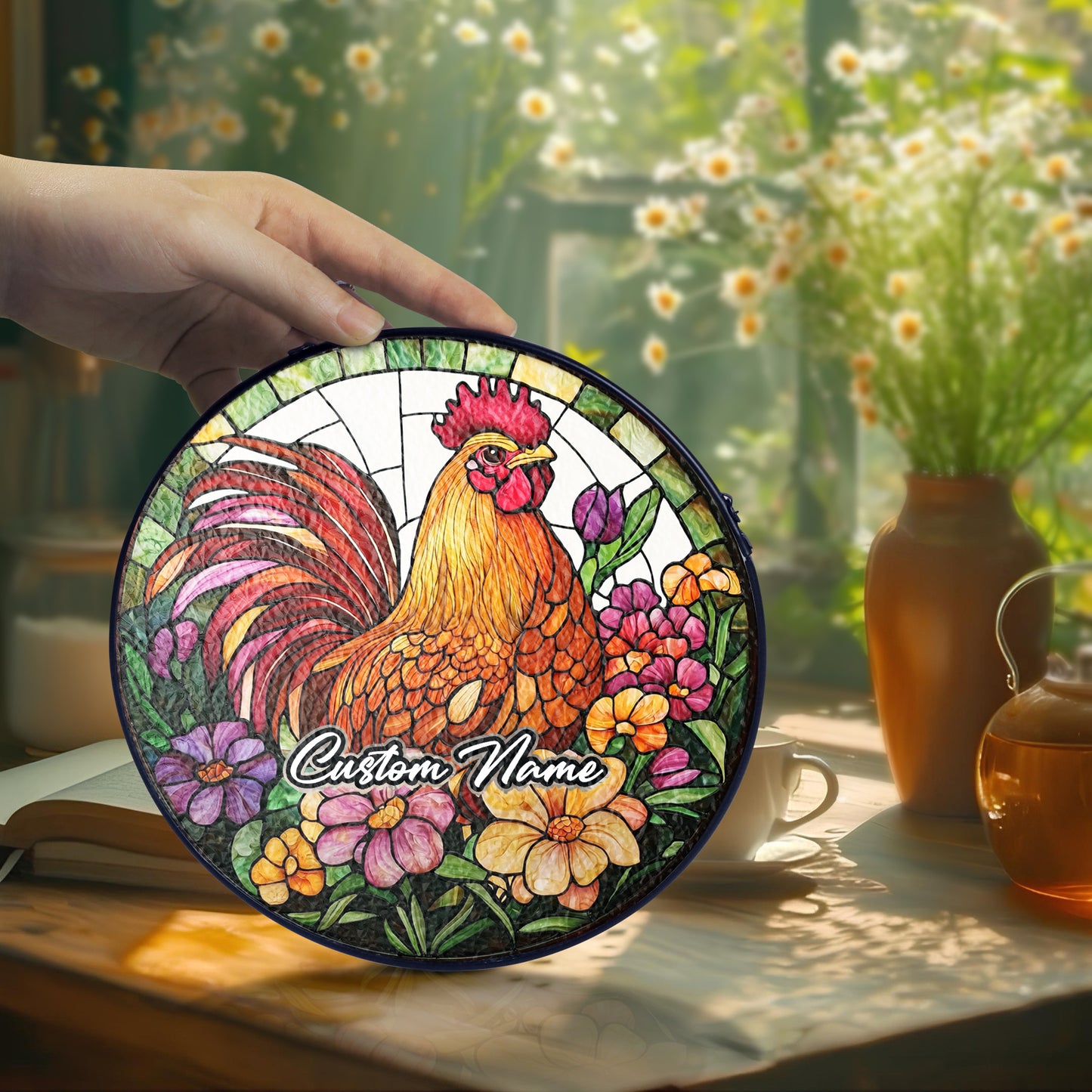 Netecom Personalized Chicken Stained Glass Ornament, Custom Pet Memorial Suncatcher, Pet Loss Sympathy Gift, Christmas Decoration