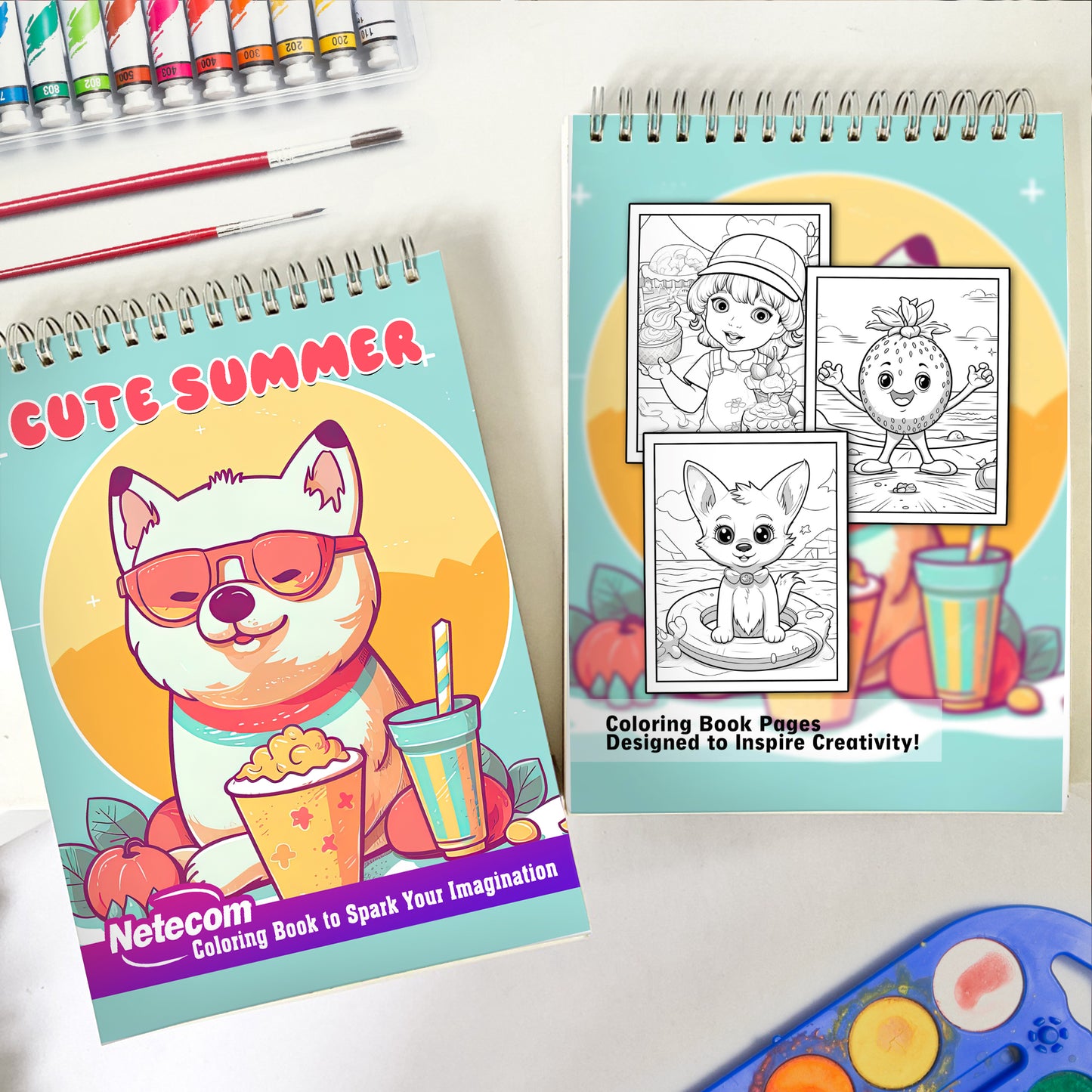 Cute Summer Spiral Bound Coloring Book, Unleash Your Creativity with 30 Coloring Pages, Featuring Cute Illustrations of Summer Activities and Themes