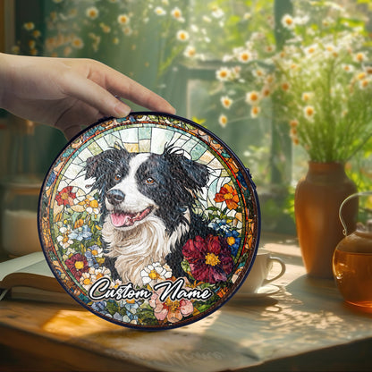Netecom Custom Border Collie Dog Stained Glass Ornament, Personalized Pet Memorial Suncatcher, Pet Loss Sympathy Gift, Christmas Decoration