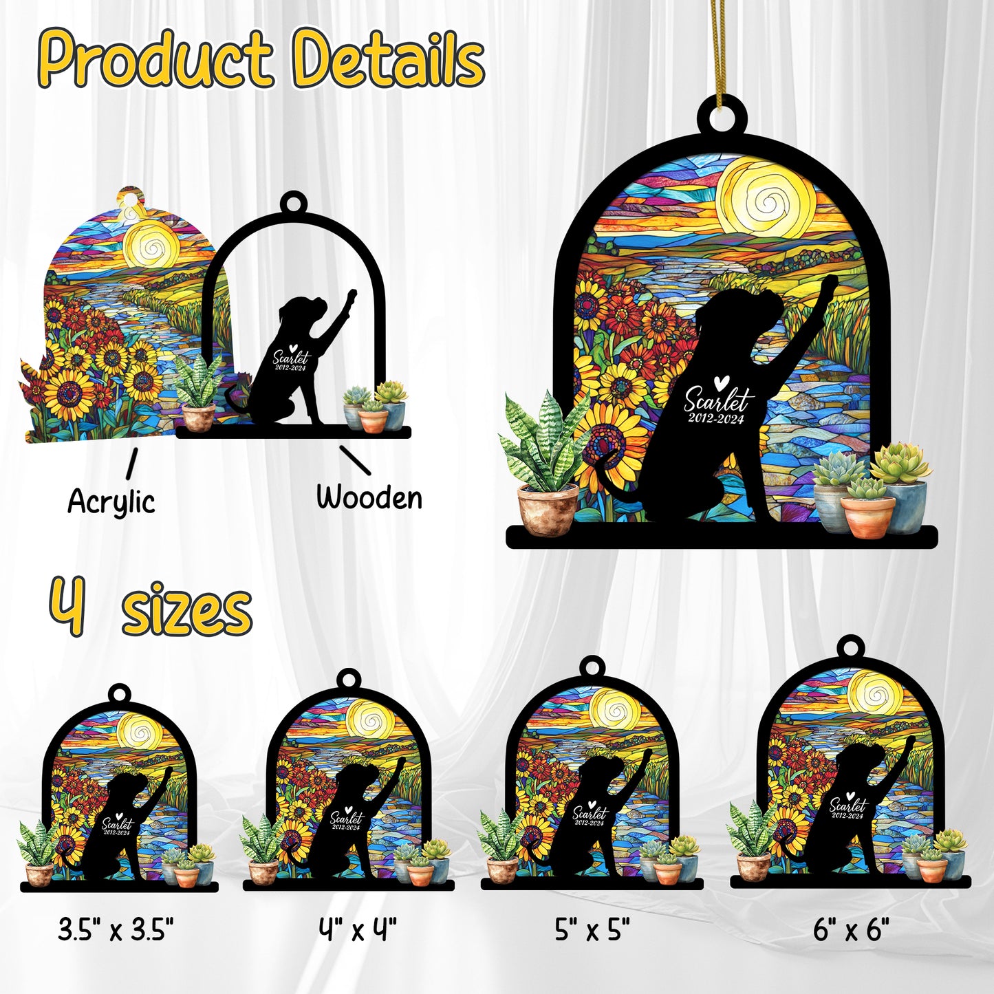 Netecom Personalized Boxer Memorial Suncatcher, Custom Boxer Ornament with Name Date, Dog Loss Sympathy Gift, Pet Loss Remembrance Gifts, Bereavement Gifts for Loss of Pet, Dog Passing Away Gifts