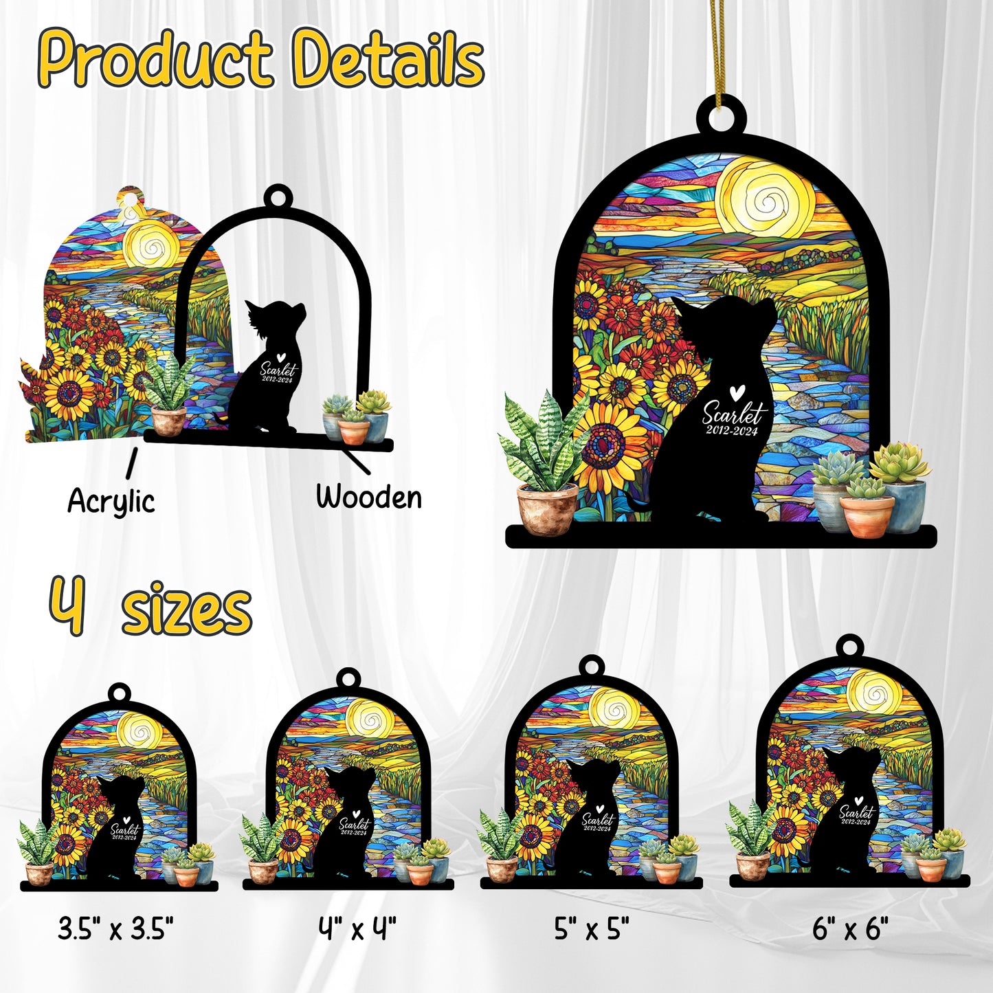 Netecom Personalized Chihuahua Memorial Suncatcher, Custom Chihuahua Ornament with Name Date, Dog Loss Sympathy Gift, Pet Loss Remembrance Gifts, Bereavement Gifts for Loss of Pet, Passing Away Gifts
