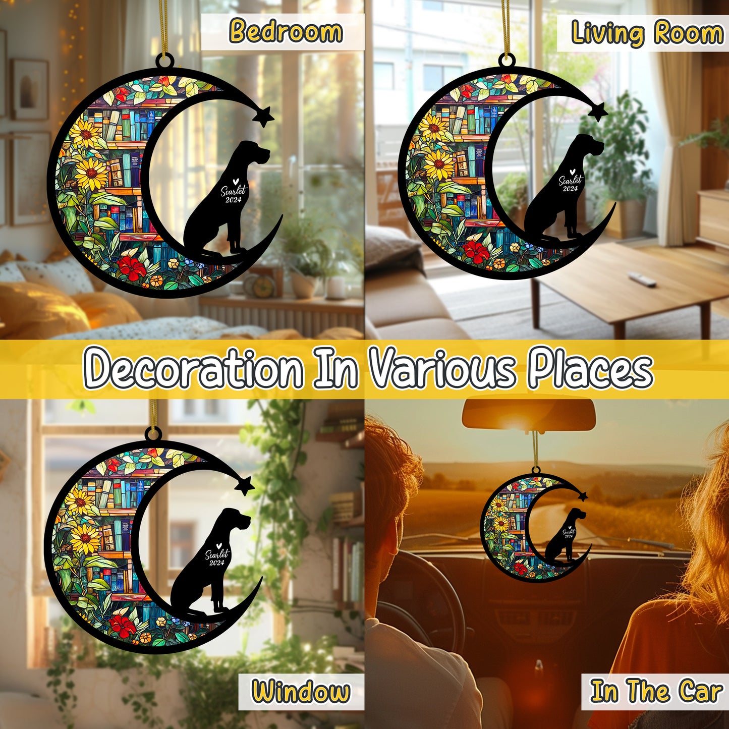 Netecom Personalized Great Dane Suncatcher for Windows Hanging, Custom Dog Sun Catcher Ornament with Name Date, Unique Gifts for Book Lovers, Reader Teacher Librarian Bookworm