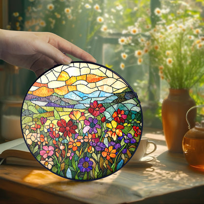Netecom Flower Garden Stained Glass Sun Catcher – Personalized Floral Ornament, Custom Window Hanging, Nature-Inspired Gift