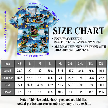Netecom Matching Black Cat Beach Hawaiian Shirt for Dog and Owner, Aloha Summer Shirt, 3D Cat Print Outfit for Pet and Human, Beach Vacation Casual Wear
