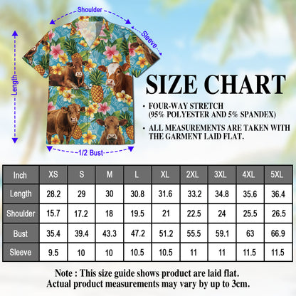 Netecom Matching Red Angus Cattle Hawaiian Shirt for Dog and Owner, Pineapple Aloha Summer Shirt, Cattle Lover Print Outfit for Pet and Human, Beach Vacation Casual Wear
