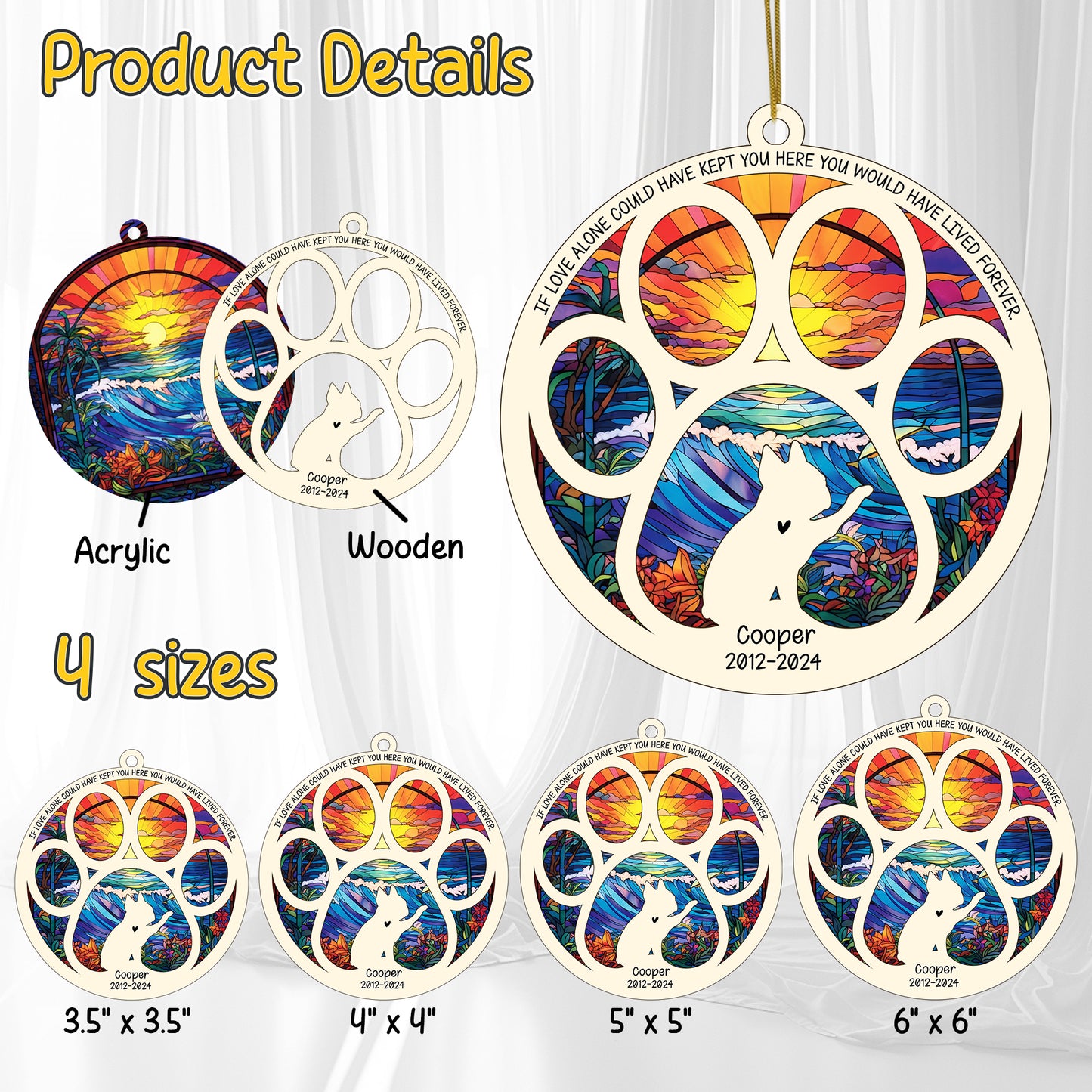 Netecom Personalized Boston Terrier Dog Paw Memorial Suncatcher with Name Date, Pet Loss Sympathy Gift, Remembrance Gift for Dog Lovers