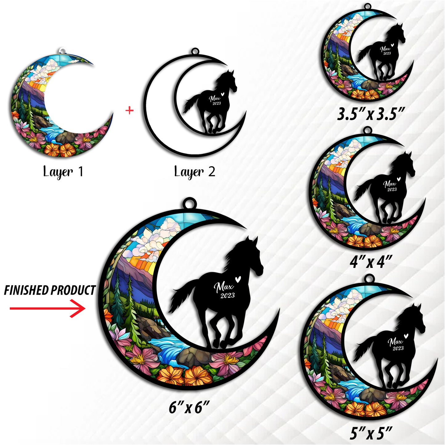 Netecom Personalized Horse Memorial Suncatcher, Horseback Riding Equestrian Sun Catcher, Custom Horse Name Sign Hanging Christmas Ornament, Bereavement Horse Loss Gift Housewarming Horse Lover Gift