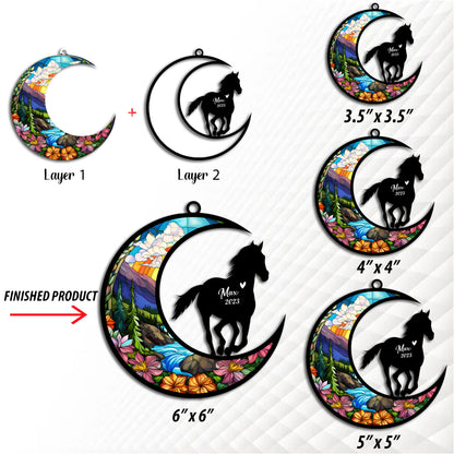 Netecom Personalized Horse Memorial Suncatcher, Horseback Riding Equestrian Sun Catcher, Custom Horse Name Sign Hanging Christmas Ornament, Bereavement Horse Loss Gift Housewarming Horse Lover Gift