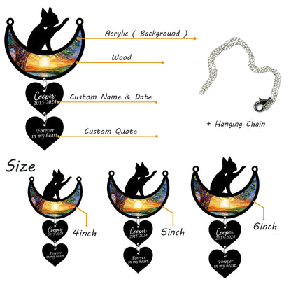 Netecom Personalized Boston Terrier Moon Heart Memorial Suncatcher, Custom Boston Terrier Ornament with Name Date, Dog Loss Sympathy Gift, Pet Remembrance Keepsake