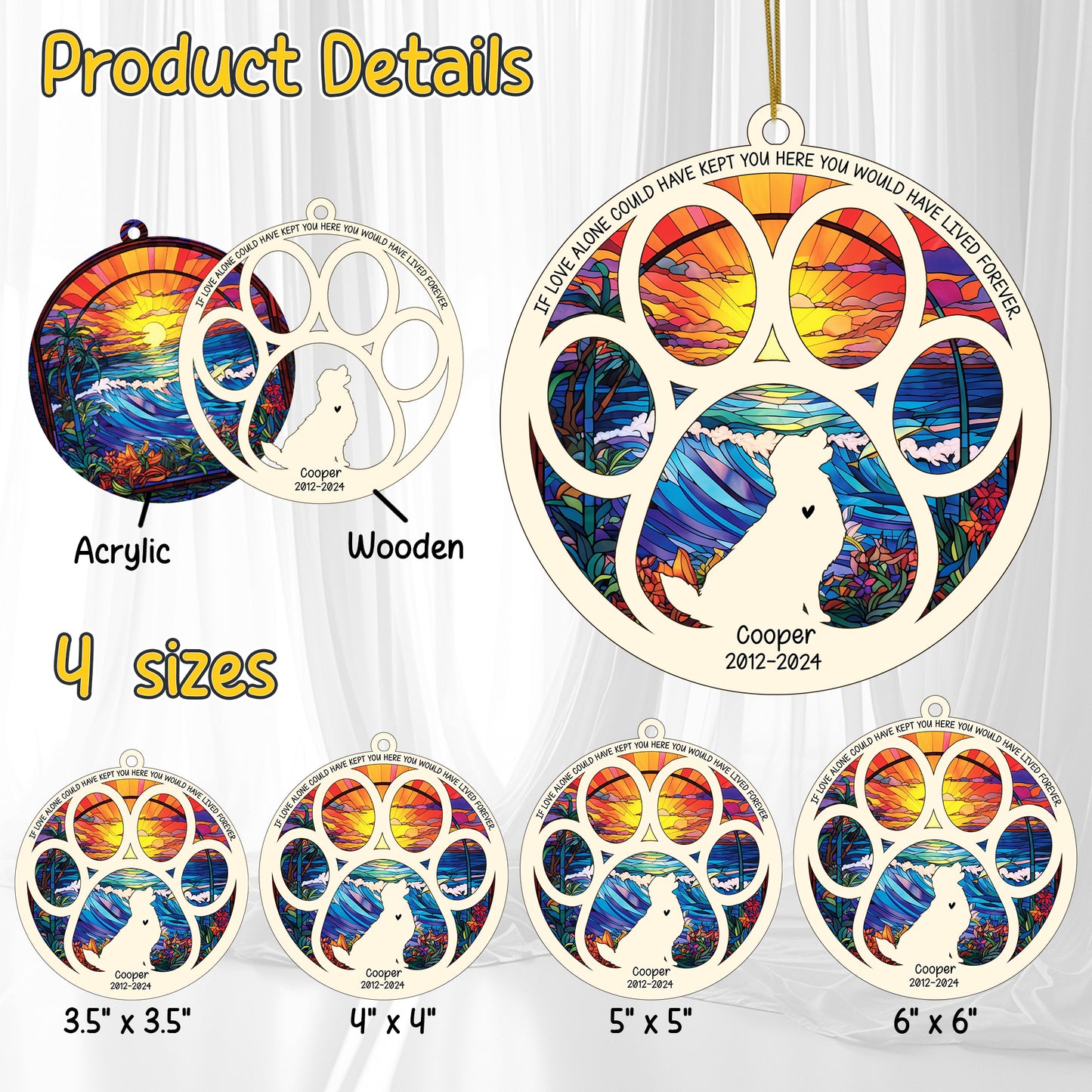 Netecom Personalized Golden Retriever Dog Paw Memorial Suncatcher with Name Date, Pet Loss Sympathy Gift, Remembrance Gift for Dog Lovers