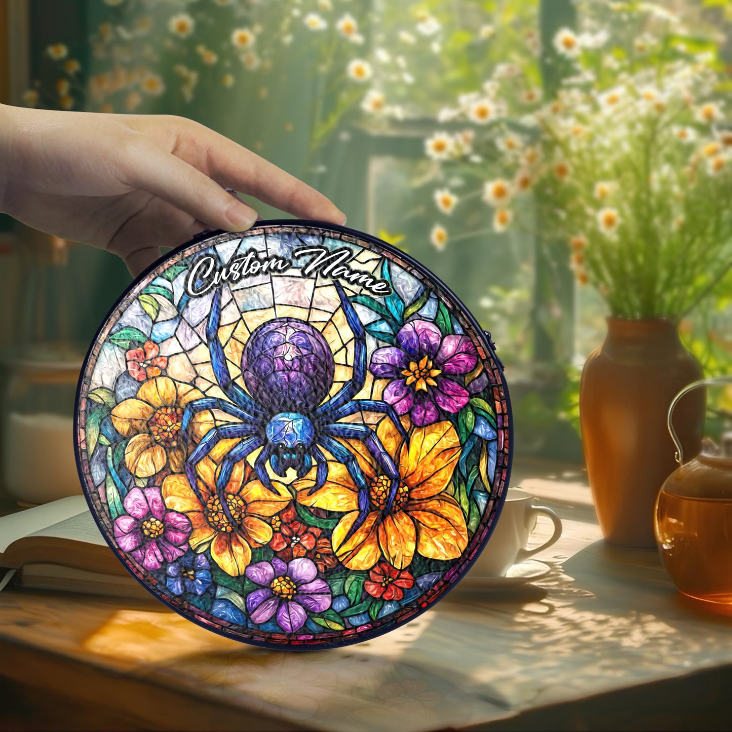 Netecom Custom Spider Stained Glass Ornament, Personalized Memorial Suncatcher, Pet Loss Sympathy Gift, Christmas Decoration