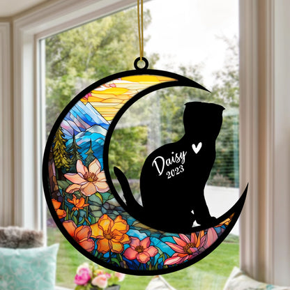 Netecom Personalized Scottish Fold Memorial Suncatcher - Custom with Name & Date - Pet Loss Light Catcher - Christmas Cat Ornament for Window Hangings