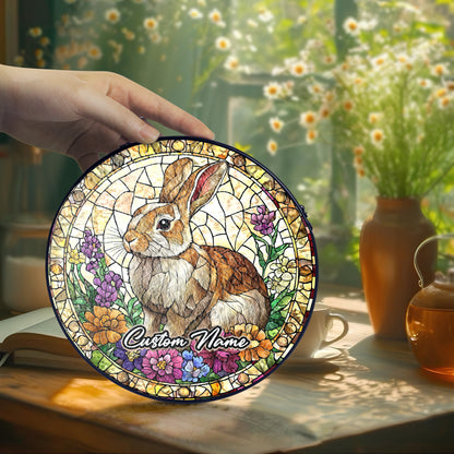 Netecom Custom Rabbit Stained Glass Ornament, Personalized Memorial Suncatcher, Pet Loss Remembrance Gift, Christmas Decoration