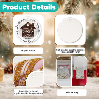 Netecom New Home Christmas Ornament 2025, Sweet Home Ceramic Ornament for Xmas Tree Hanging Decorations Gift, Housewarming Gift Ideas for Couple Women Men Homeowners, Holiday Party Present