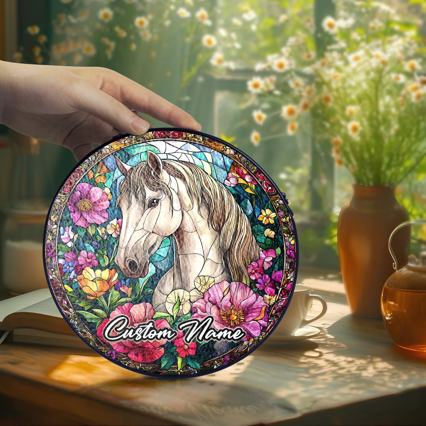 Netecom Custom Horse Stained Glass Ornament, Personalized Pet Memorial Sun Catcher, Pet Loss Sympathy Gift, Christmas Decoration