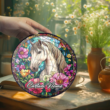 Netecom Custom Horse Stained Glass Ornament, Personalized Pet Memorial Sun Catcher, Pet Loss Sympathy Gift, Christmas Decoration