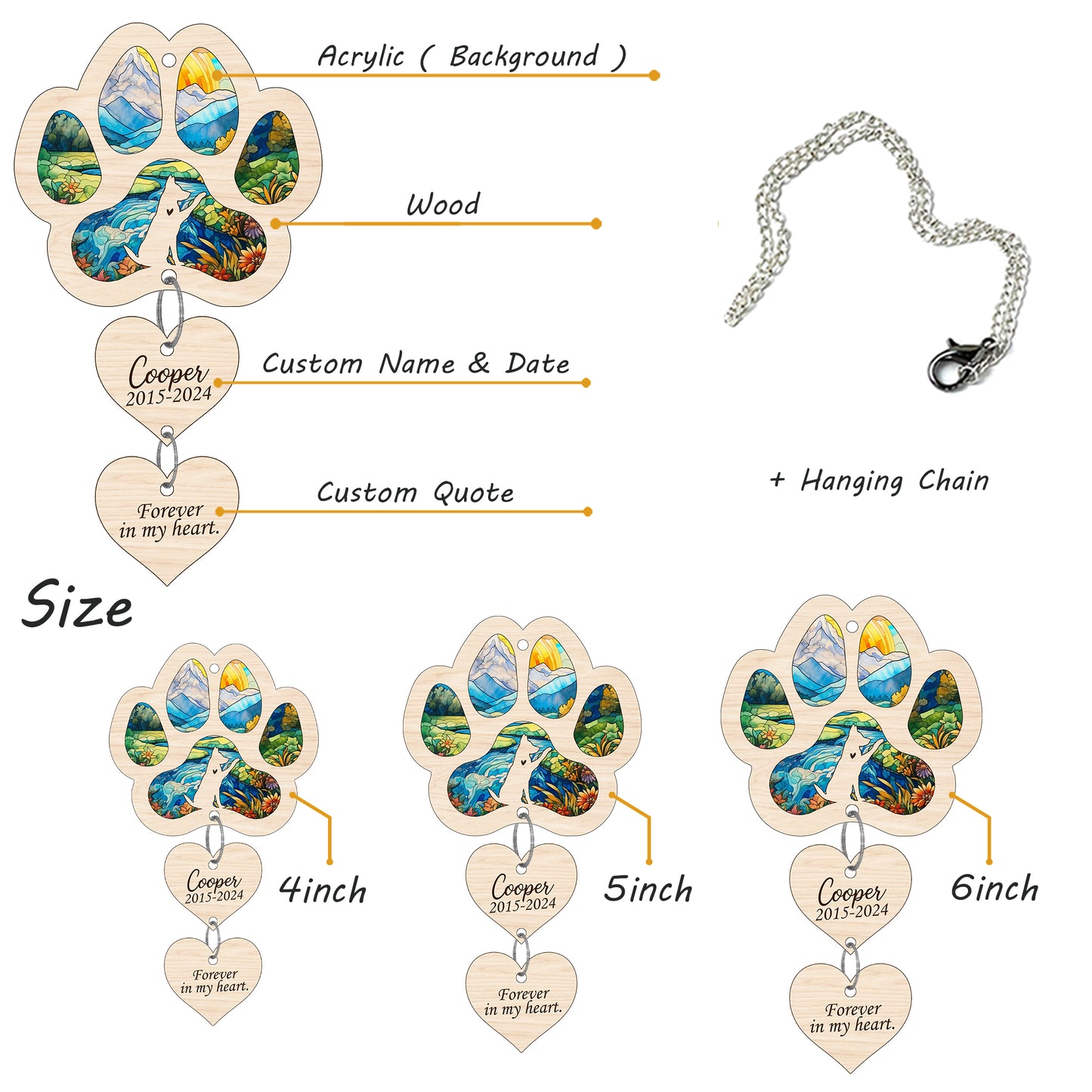 Netecom Personalized German Shepherd Paw Heart Memorial Suncatcher, Dog Paw Ornament with Name Date, Pet Loss Sympathy Gift, Pet Remembrance Keepsake