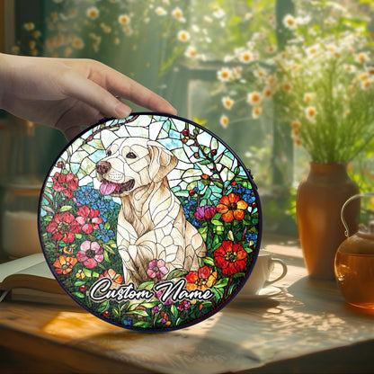 Netecom Custom Labrador Retriever Stained Glass Ornament, Personalized Pet Memorial Suncatcher, Pet Loss Sympathy Gift, Christmas Decoration
