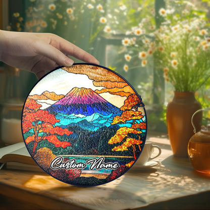 Netecom Personalized Japan Stained Glass Ornament – Mount Fuji Inspired Sun Catcher, Custom Cultural Gift & Window Decoration