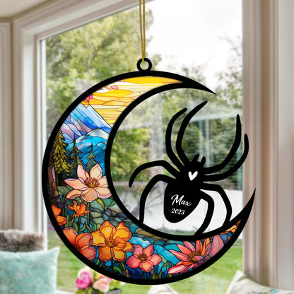 Netecom Personalized Spider Memorial Suncatcher, Pet Loss Suncatcher, Bereavement Spider Loss Gift, Custom Spider with Name Date, Gifts for Spider Lovers Hanging Ornaments for Xmas, Car, Window