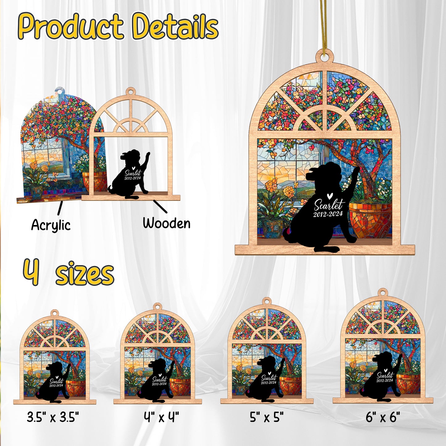 Netecom Personalized Bulldog Memorial Suncatcher, Custom Bulldog Ornament with Name & Date, Dog Loss Sympathy Gift, Pet Loss Remembrance Gift