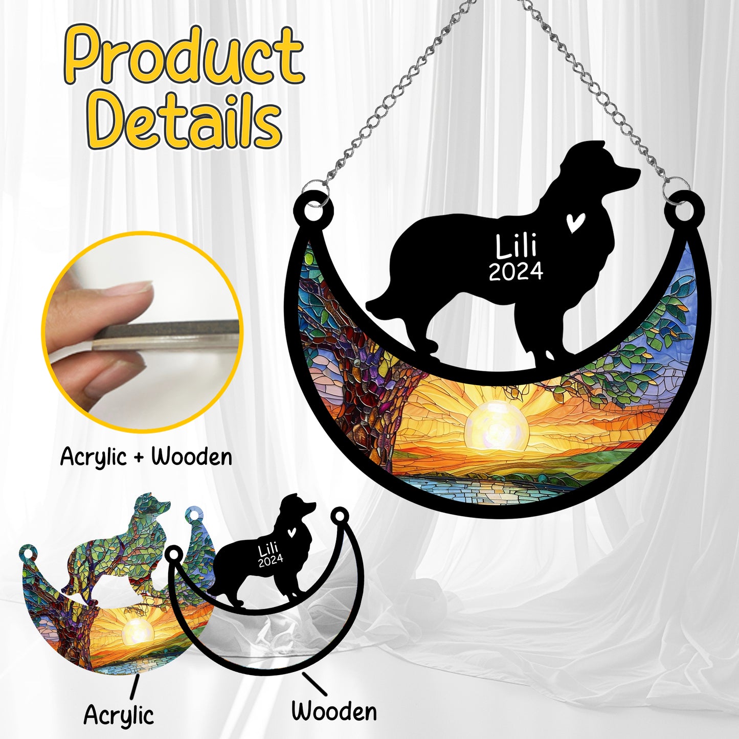 Netecom Personalized Border Collie Memorial Suncatcher, Custom Border Collie Ornament with Name Date, Dog Loss Sympathy Gift, Pet Loss Remembrance Gifts, Bereavement Gifts for Loss of Pet