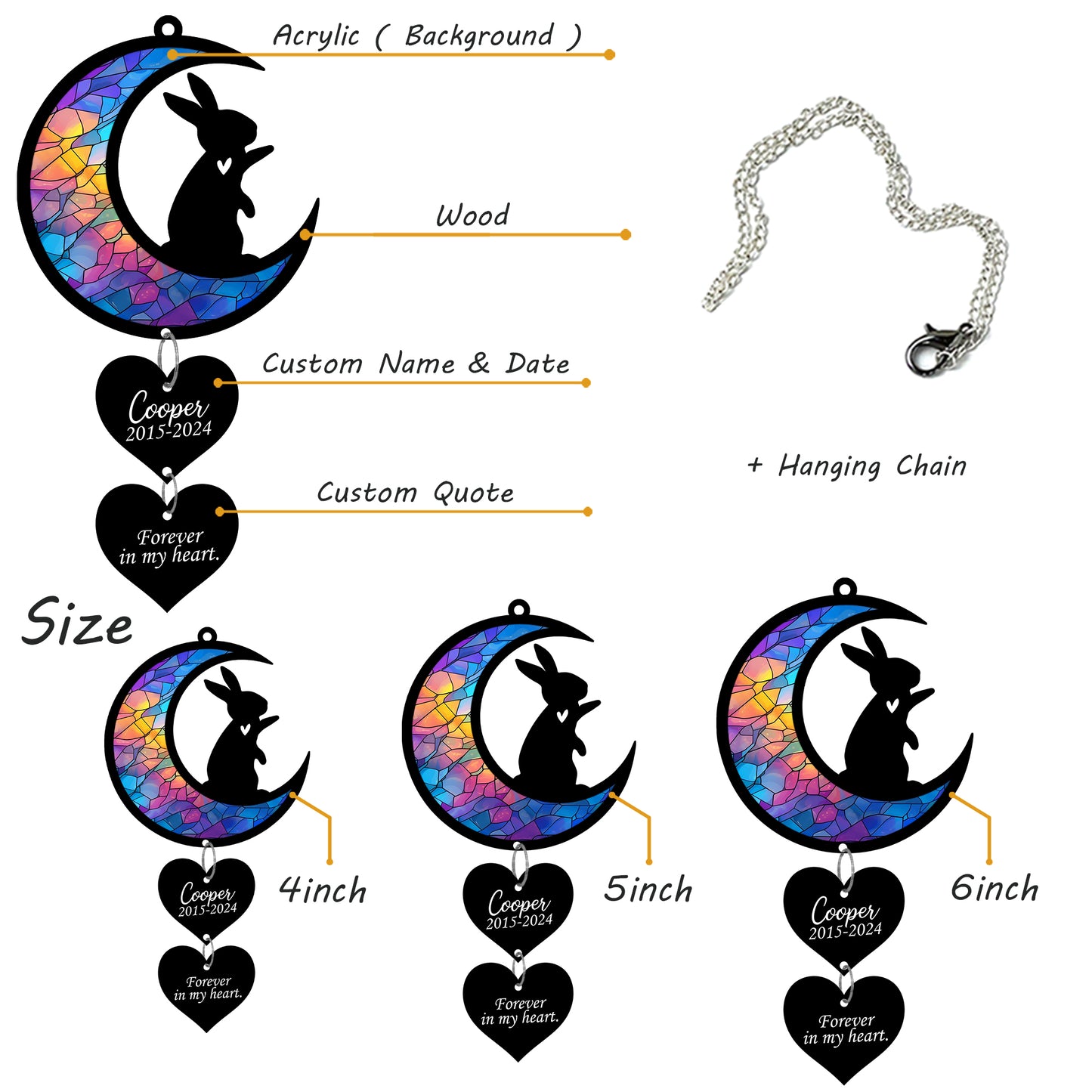 Netecom Personalized Rabbit Moon Heart Memorial Suncatcher – Bunny Loss Sympathy Gift, Pet Remembrance Ornament
