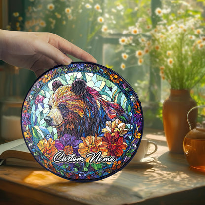 Netecom Personalized Bear Stained Glass Ornament, Custom Pet Memorial Suncatcher, Pet Loss Sympathy Gift, Christmas Decoration