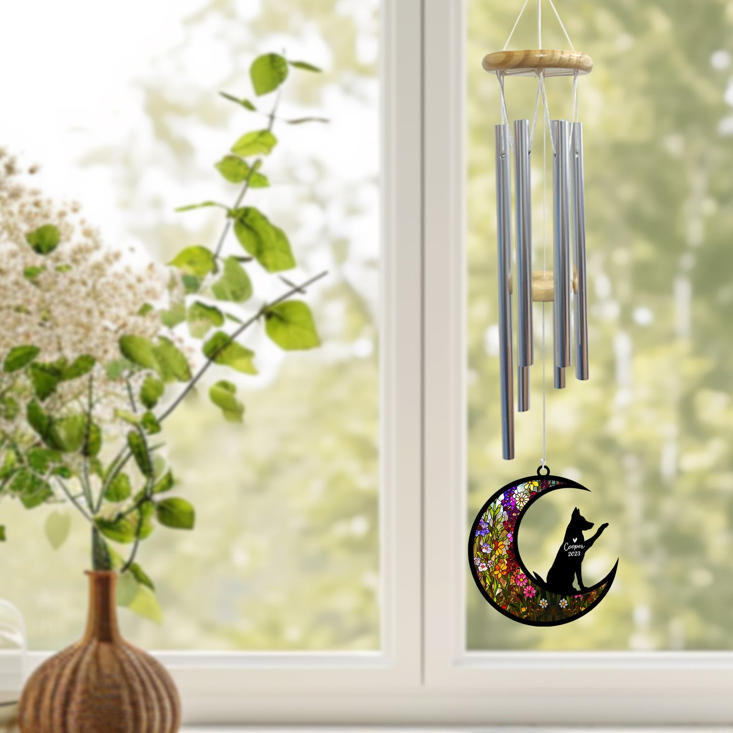 Netecom German Shepherd Dog Wind Chimes Memorial, Pet Memorial Windchime for Dogs Suncatcher, Loss of Pet Remembrance Gift, Sympathy Wind Chimes Outside Garden Decor, Dog Passing Away Gifts