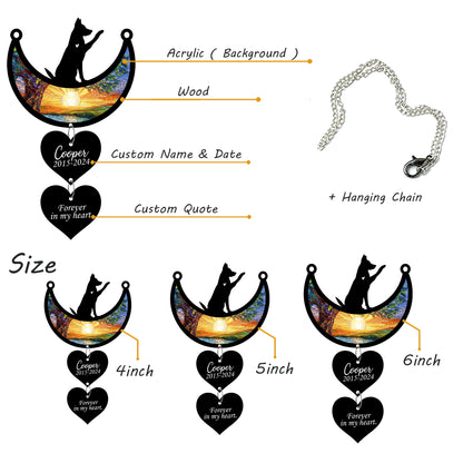 Netecom Personalized German Shepherd Moon Heart Memorial Suncatcher, Custom German Shepherd Ornament with Name Date, Dog Loss Sympathy Gift, Pet Remembrance Keepsake