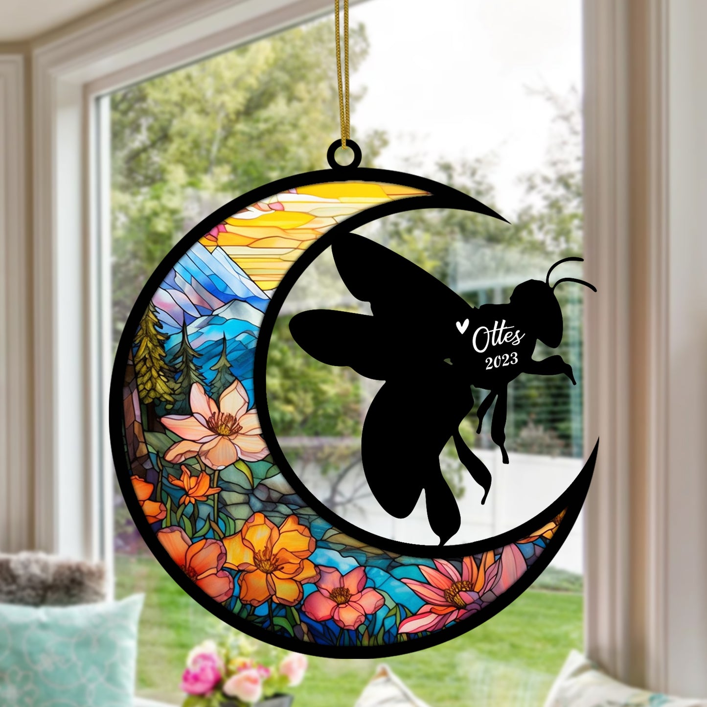 Netecom Personalized Bee Memorial Suncatcher - Bee Christmas Ornament with Name & Date - Pet Loss Stained Glass Light Catcher - Bereavement & Sympathy Gift for Loss of Pet