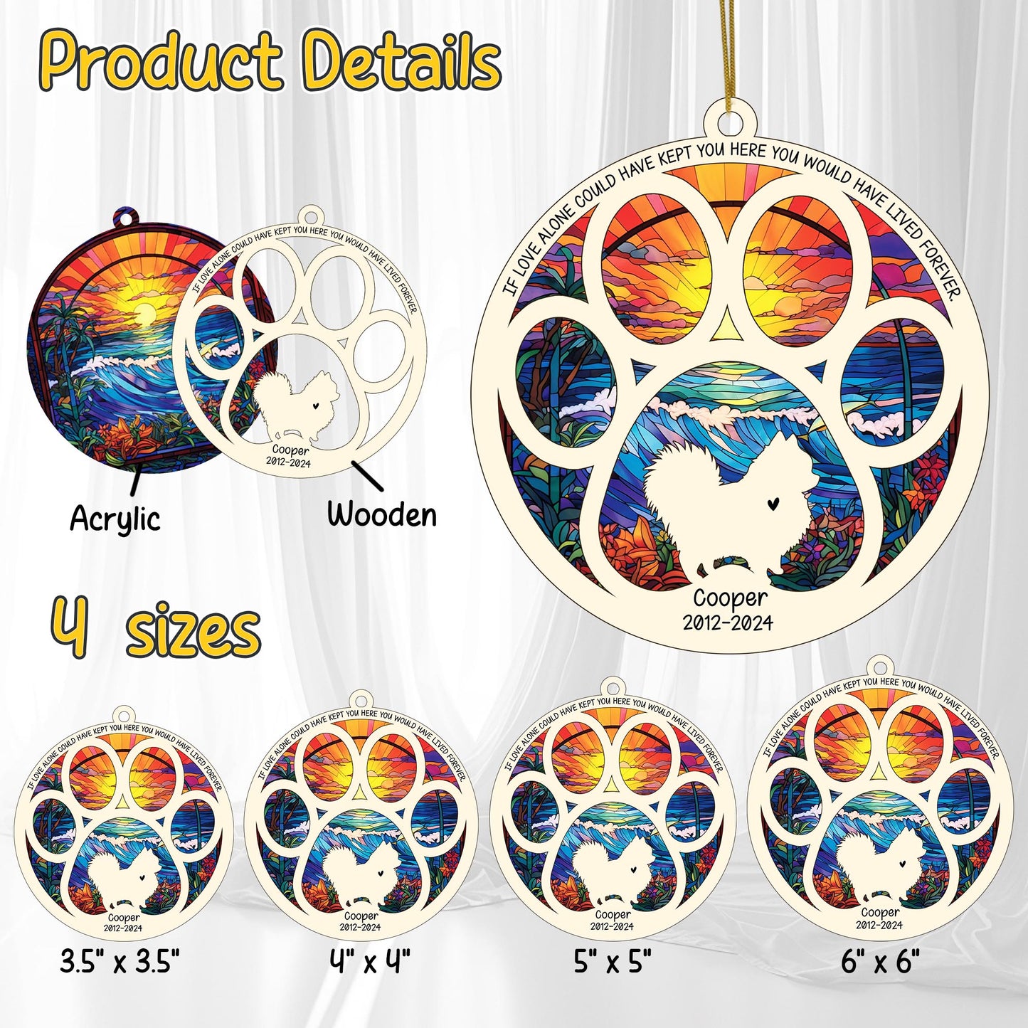 Netecom Personalized Pomeranian Dog Paw Memorial Suncatcher with Name Date, Pet Loss Sympathy Gift, Remembrance Gift for Dog Lovers