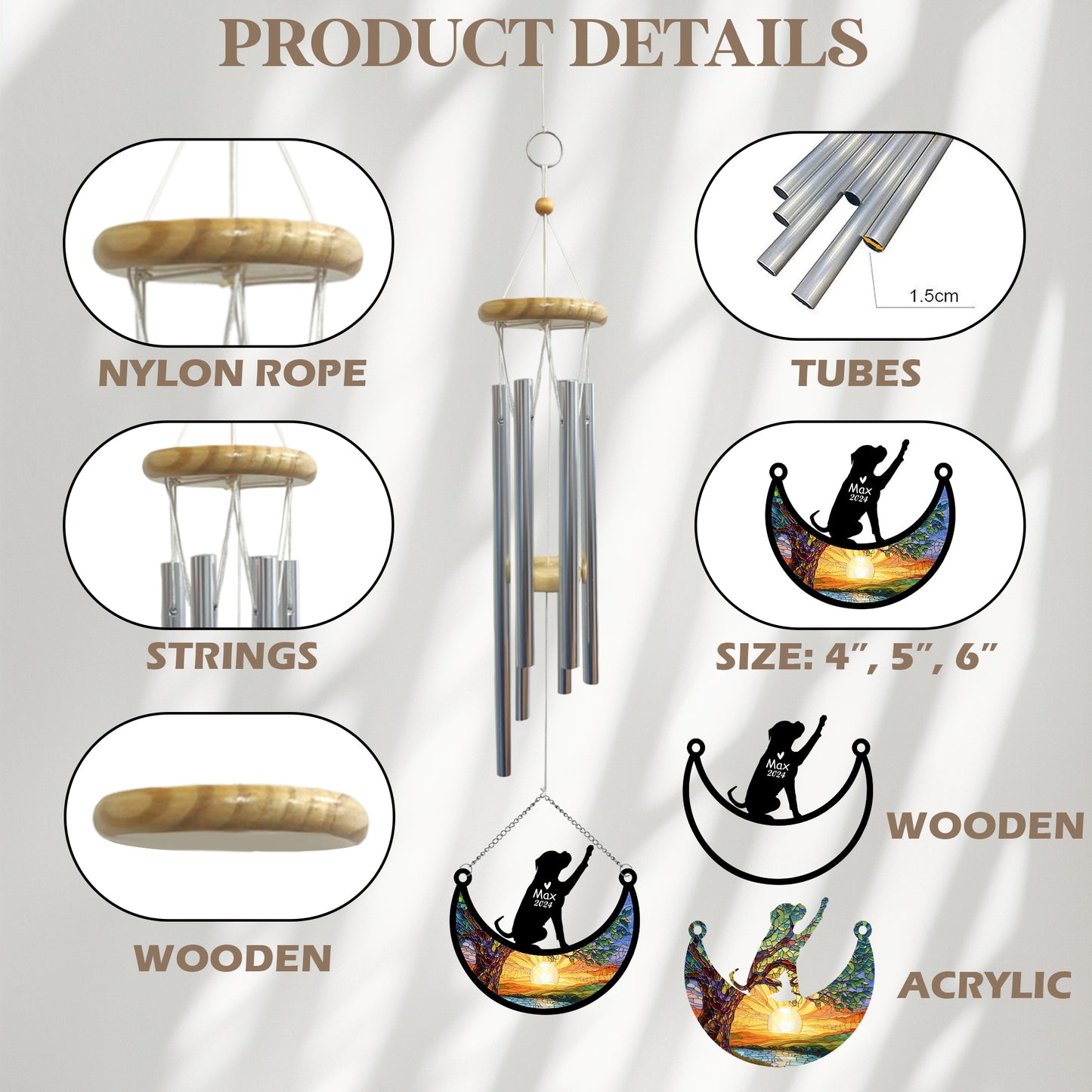 Netecom Boxer Dog Memorial Wind Chimes with Suncatcher, Personalized Pet Remembrance Ornament, Sympathy Gift for Dog Passing Away