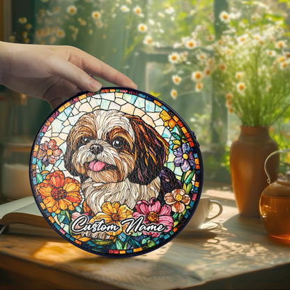 Netecom Personalized Shih Tzu Dog Ornament, Custom Stained Glass Memorial Suncatcher, Pet Loss Sympathy Gift, Christmas Decoration