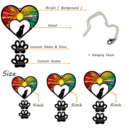 Netecom Personalized Rabbit Rainbow Heart Paw Memorial Suncatcher, Custom Bunny Ornament with Name Date, Pet Loss Sympathy Gift, Pet Remembrance Keepsake