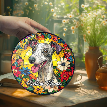 Netecom Custom Whippet Dog Stained Glass Ornament, Personalized Pet Memorial Sun Catcher, Pet Loss Remembrance Gift, Christmas Decoration
