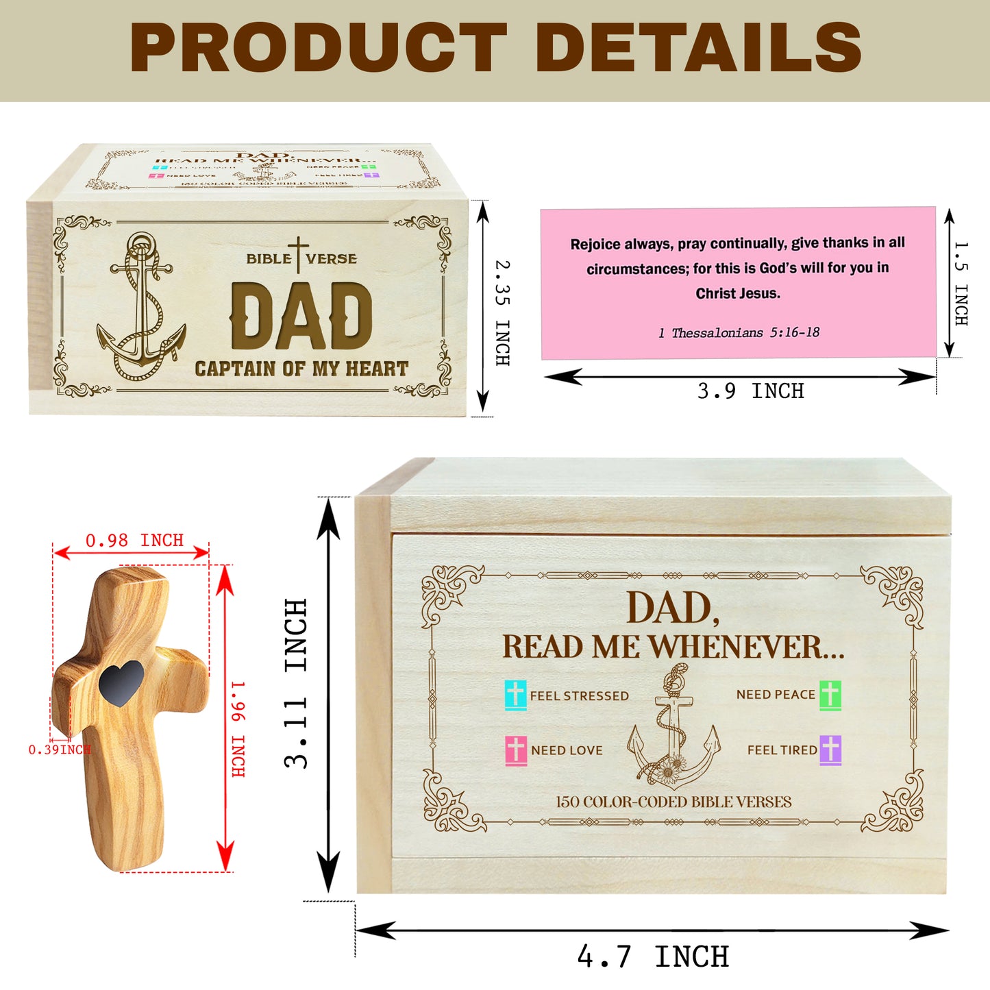 Netecom Bible Verses Box for Dad with Prayer Cross, 150 Upgrade Bible Verse Cards Box Set for Emotions and Feelings, 4 Emotional Themes, Religious Gift for Father, Encouragement & Love